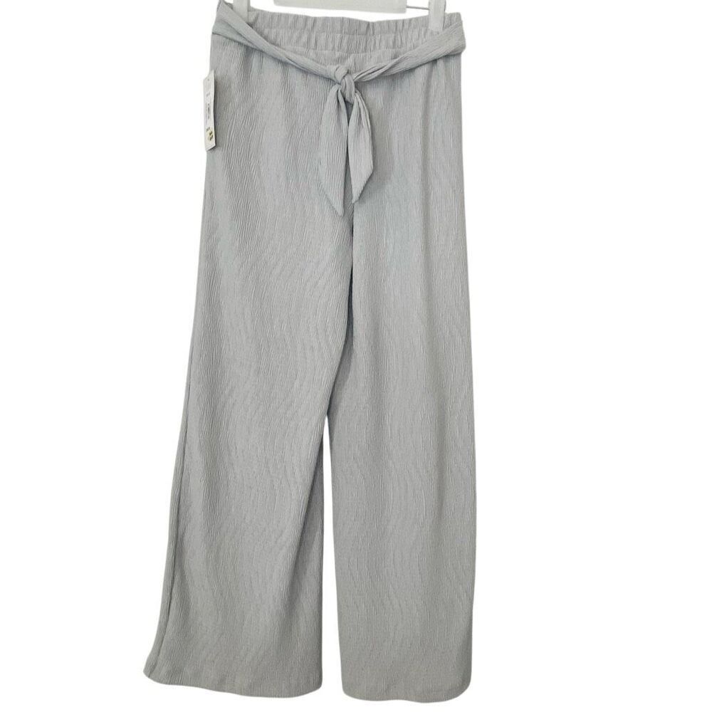 NWT French Laundry Text Knit Tie Waist Textured Palazzo Pants Moon Small